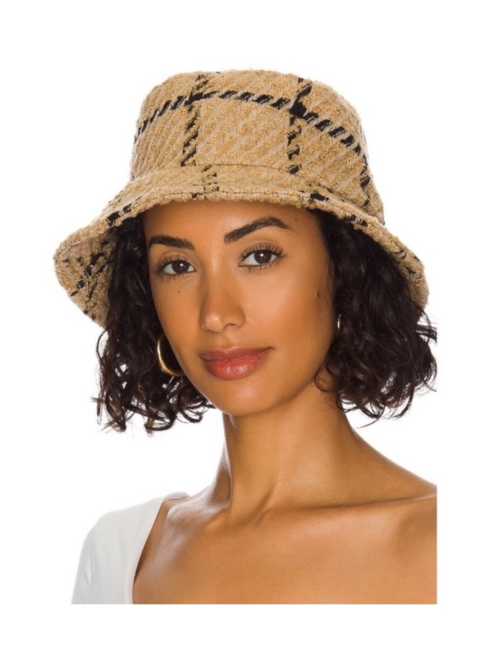 Anine Bing Cami Bucket Hat – Checked Wool Blend – XS/S